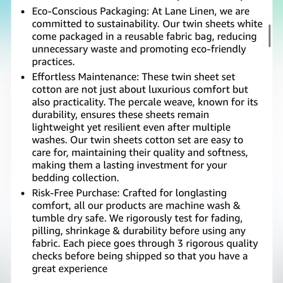 NEW Lane Linen White 100% Organic Cotton Percale Weave Twin Sheet Set Luxury - Picture 10 of 16